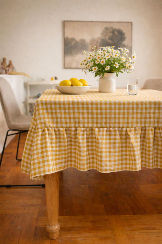 Mantel Vichy Mostaza con Ruffles