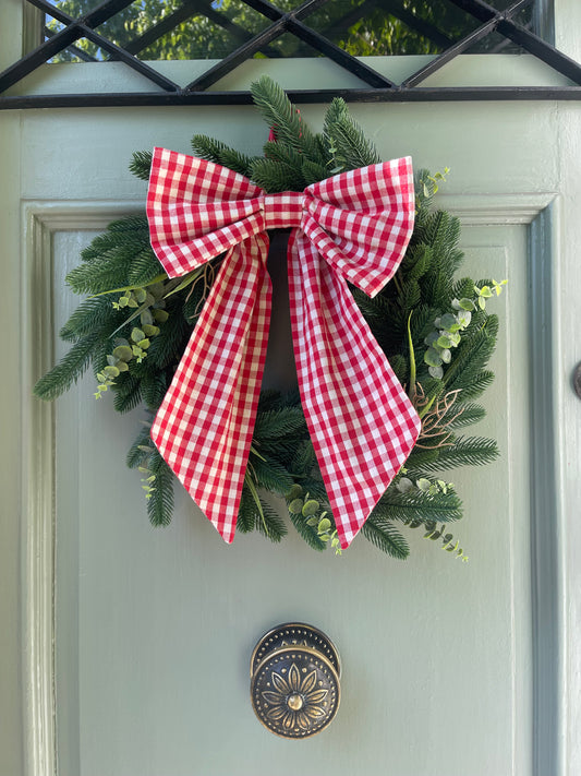 Corona de Navidad con Lazo Vichy Rojo
