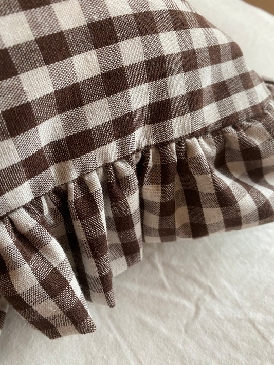 Funda cojín vuelos vichy, café