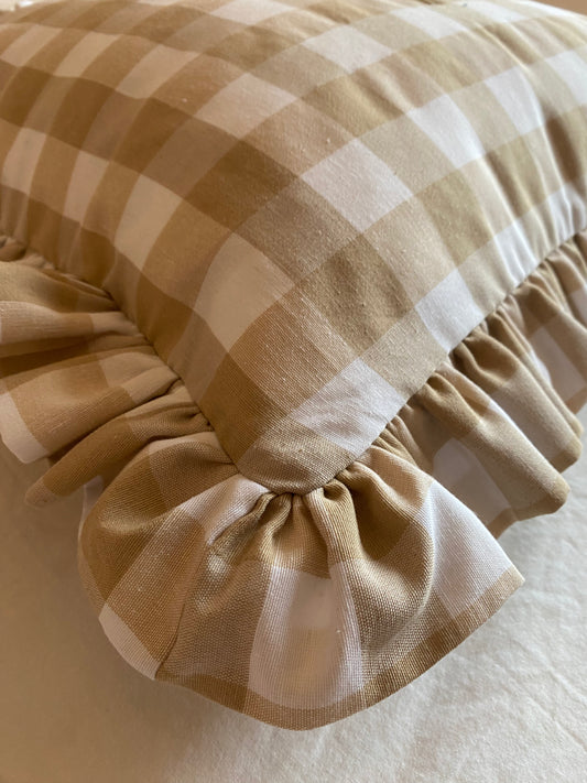 Funda cojín vuelos vichy, crema