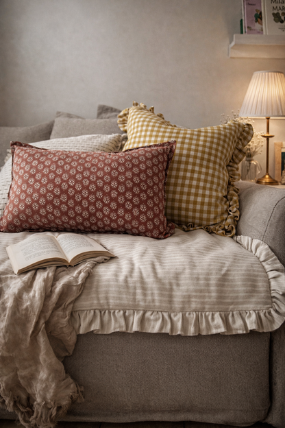 Cojín vichy mostaza con Ruffles