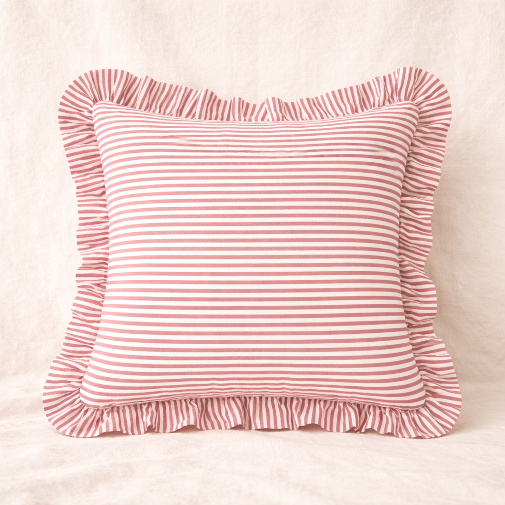 Funda cojín vuelos rayas, Rosa
