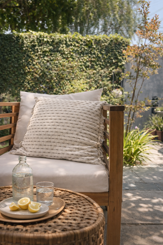 Cojín lino deflecado blanco