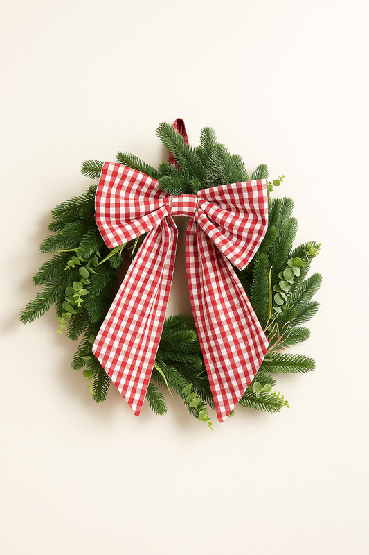 Corona de Navidad con Lazo Vichy Rojo